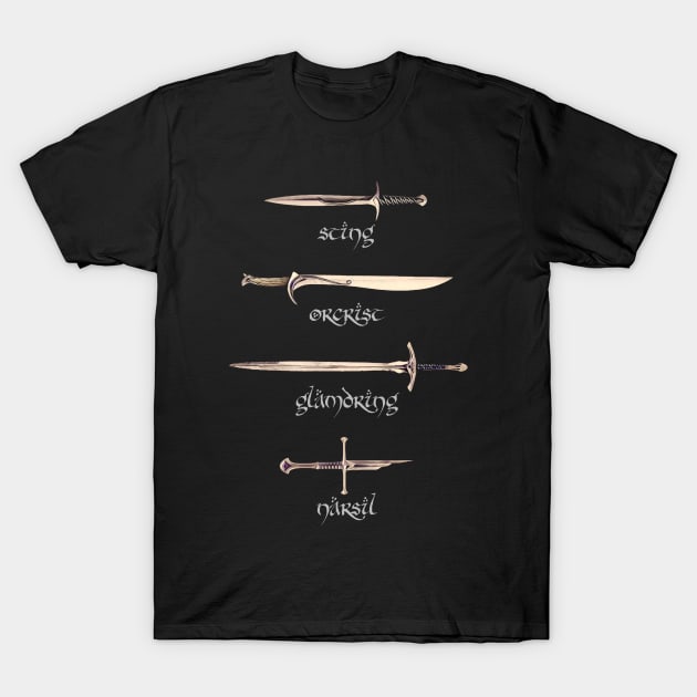 Swords - Sting - Orcrist - Glamdring - Narsil - Fantasy T-Shirt by Fenay-Designs